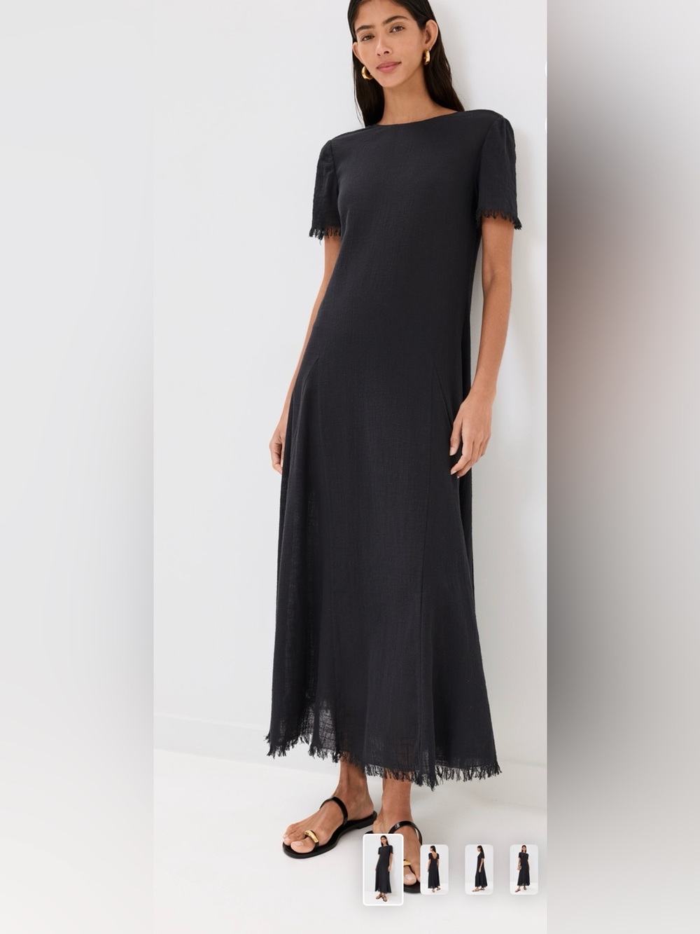 NWOT STAUD Cotton Gauze Fringe Maxi Dress in Black M/L